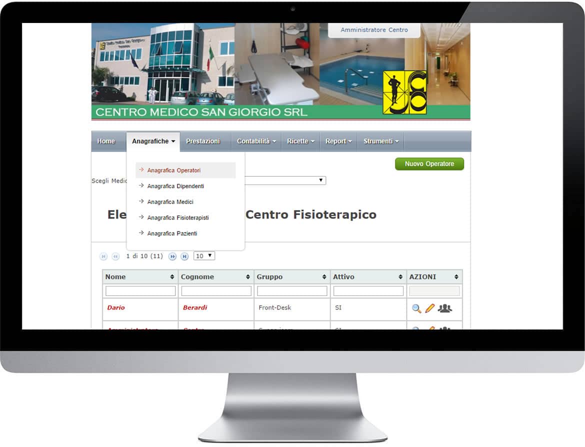 Anteprima Software web per la gestione dei centri medici - FISIO DEV